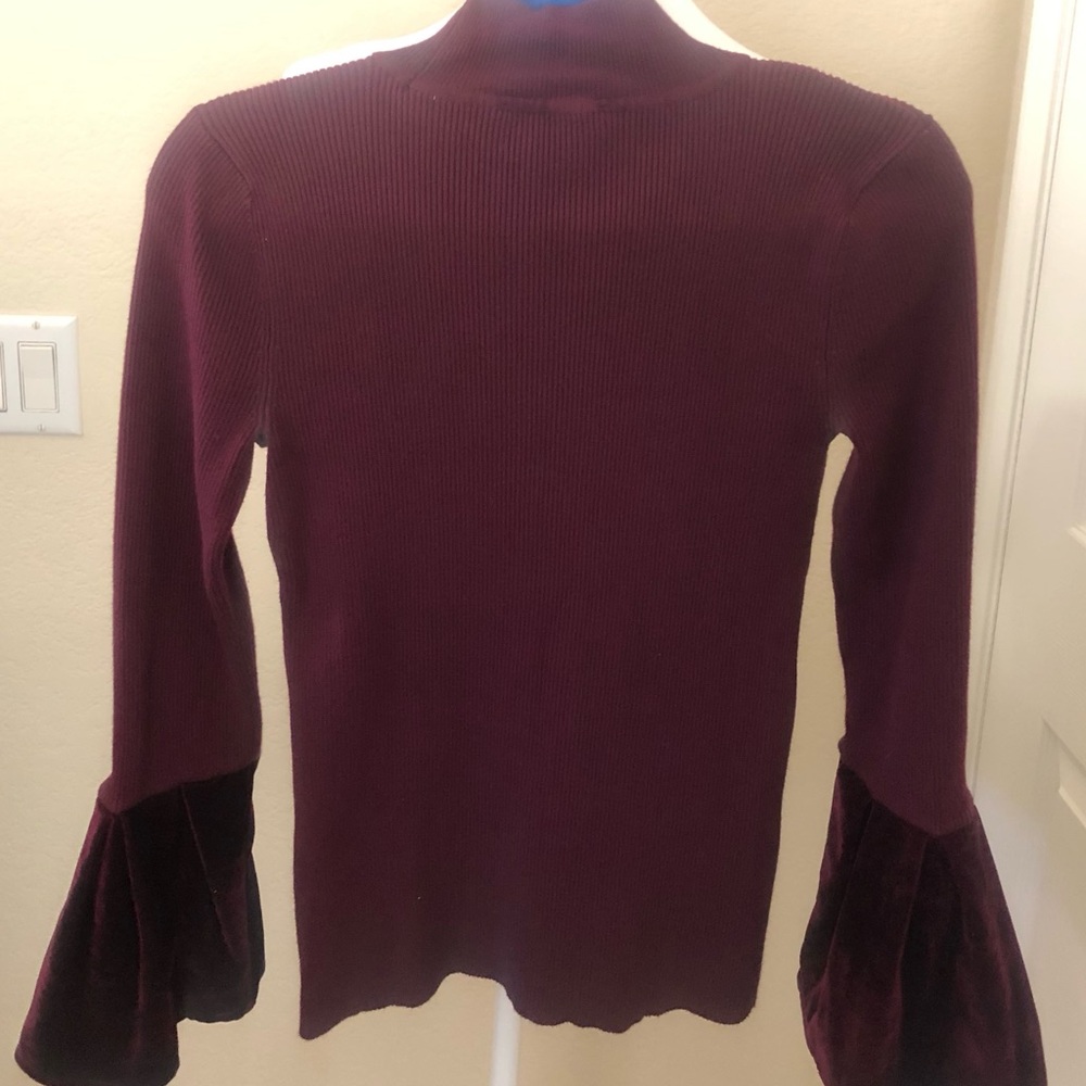 INC International Concepts Burgundy Velvet Bell Sleeve Ribbed top